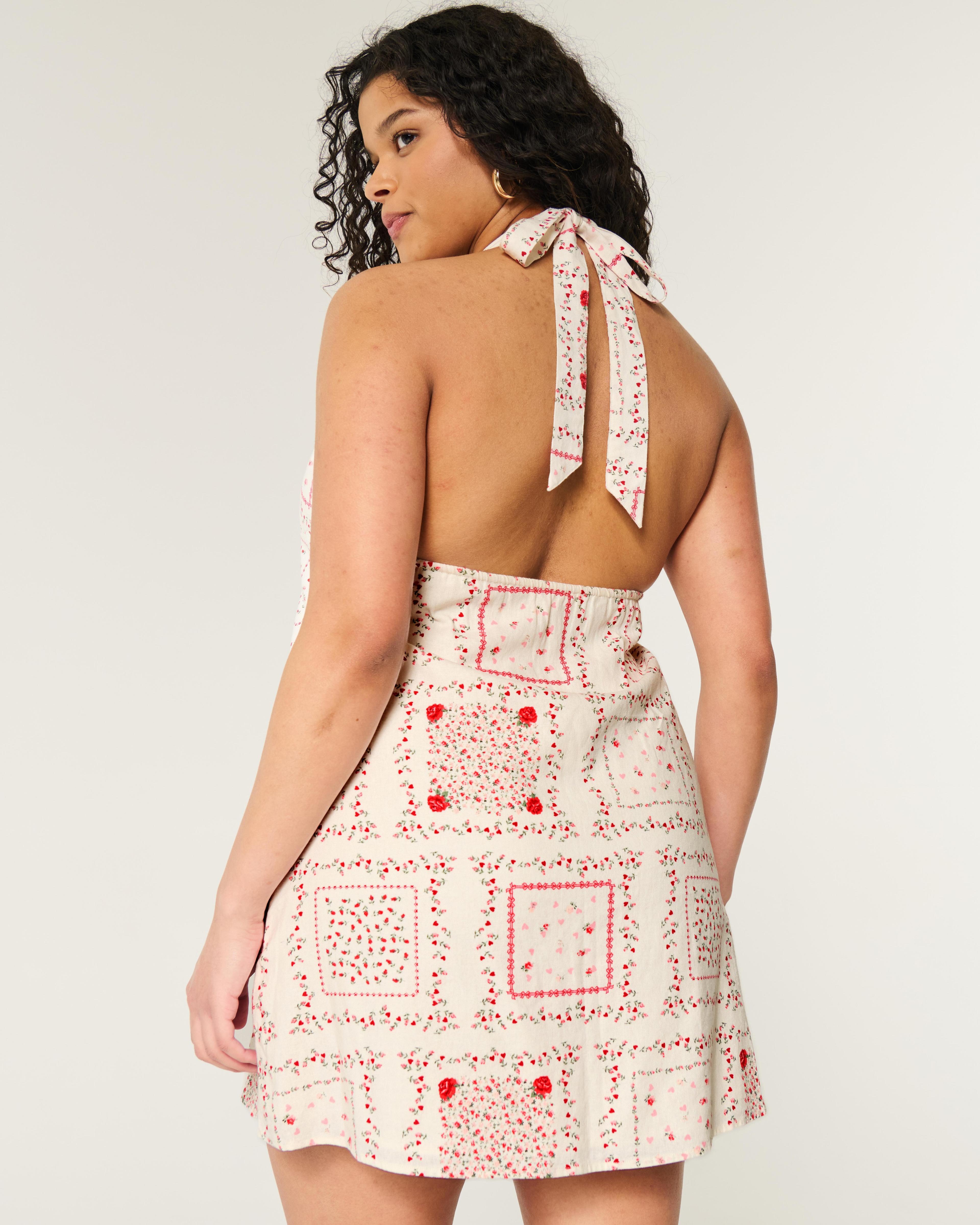 Open Back Linen-Blend Halter Dress Product Image