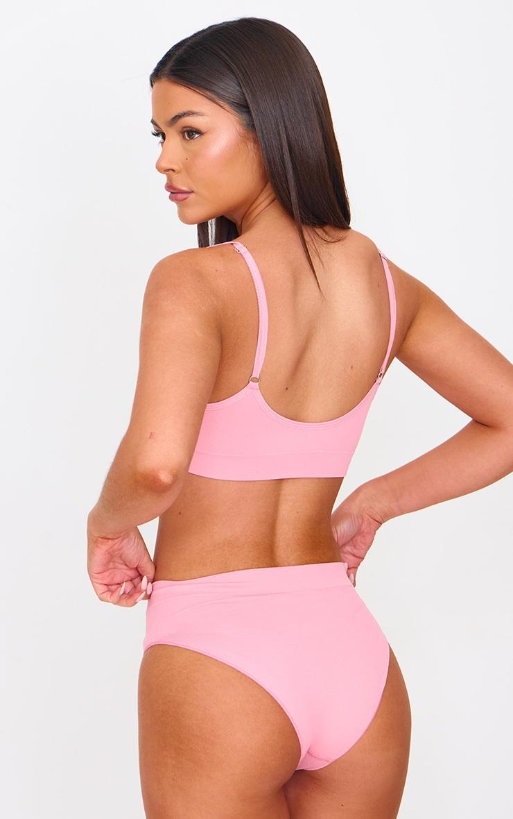 PRETTYLITTLETHING Pink Ribbed Seamless Panties Product Image