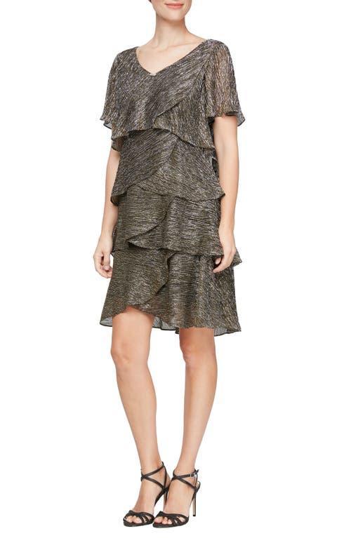 SL FASHIONS Tiered Shimmer Metallic Flutter Sleeve Dress Product Image