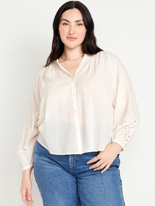 Split-Neck Button-Down Top Product Image