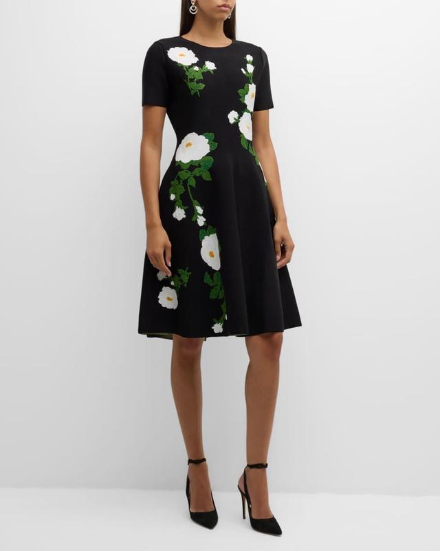 Floral Intarsia Jacquard Midi Flare Dress Product Image