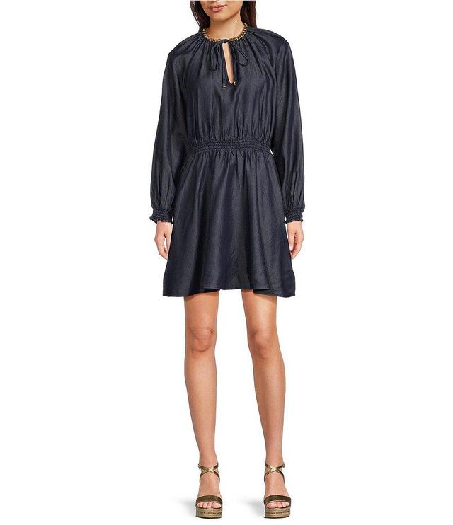 MICHAEL Michael Kors Tencel Twill Crew Neck Long Sleeve Cut-Out A-Line Dress Product Image