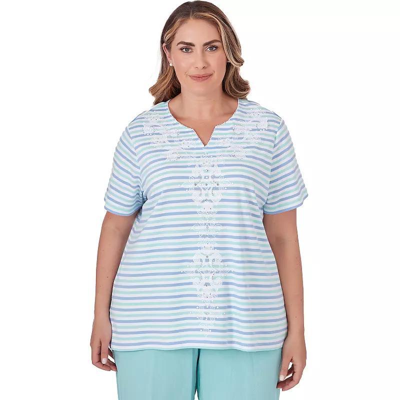 Plus Size Alfred Dunner Medallion Embroidered Notch Neck Short Sleeve Top, Womens product image