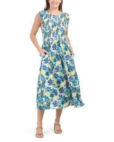 Flutter Sleeve Smocked Top Floral Midi Dress for Women Product Image