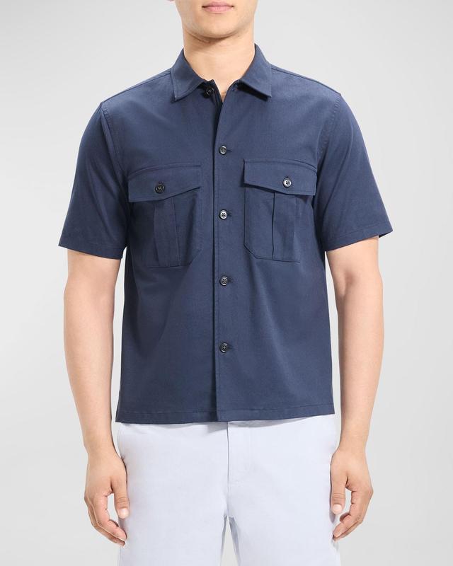 Theory Beau Solid Stretch Cotton Blend Short Sleeve Button-Up Shirt Product Image