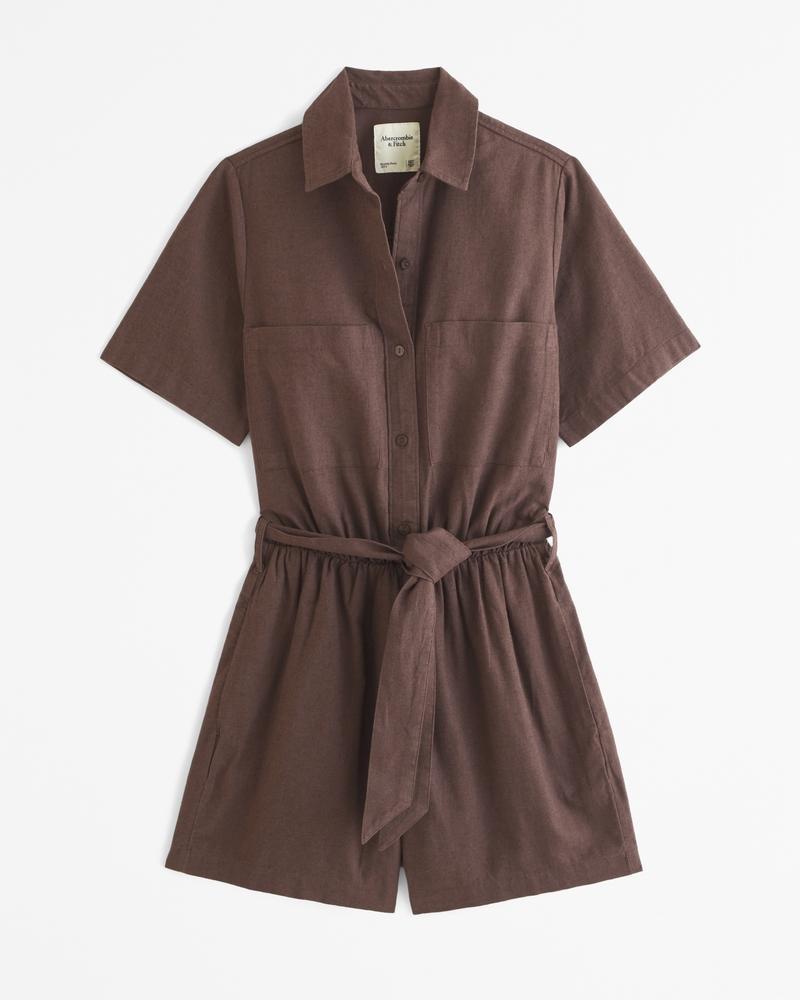 Linen-Blend Utility Romper Product Image