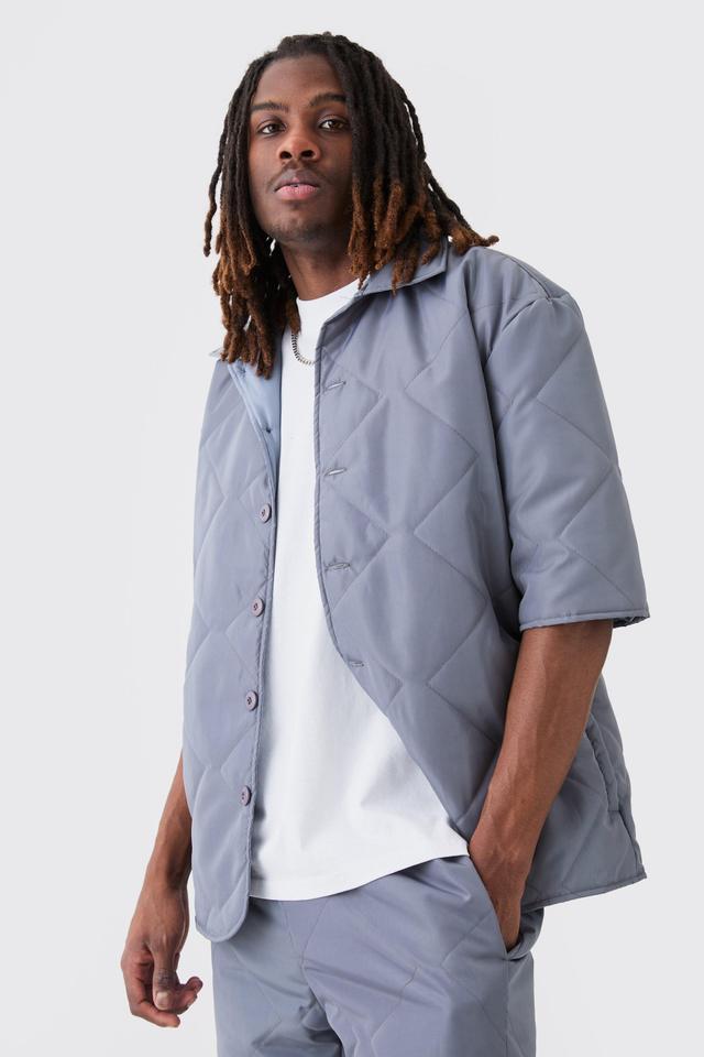 Oversized Short Sleeve Quilted Shirt | boohooMAN USA Product Image