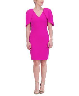 Petite Draped-Sleeve V-Neck Sheath Dress Product Image