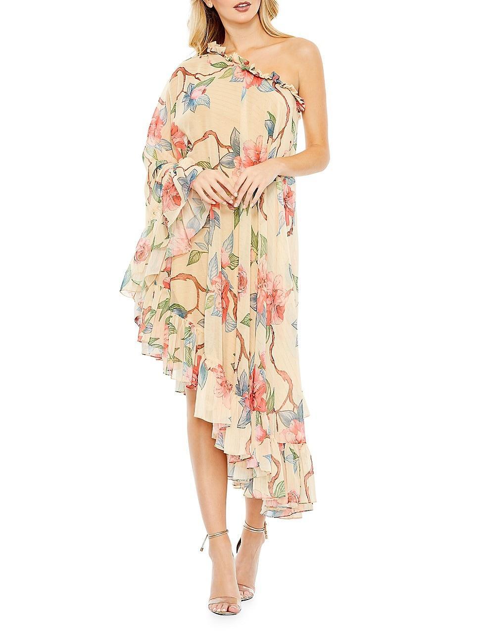 Womens Floral One-Shoulder Cape Dress Product Image