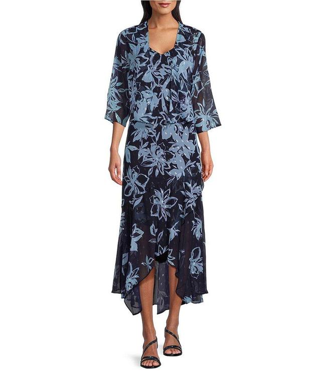 R & M Richards 3/4 Sleeve V-Neck Floral 2-Piece Jacket Dress Product Image