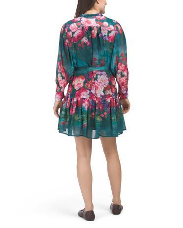 Long Sleeve Mock Neck Floral Dress With Belt for Women | Polyester/Spandex Product Image