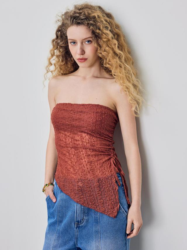 Texture Drawstring Asymmetrical Hem Tube Top Product Image