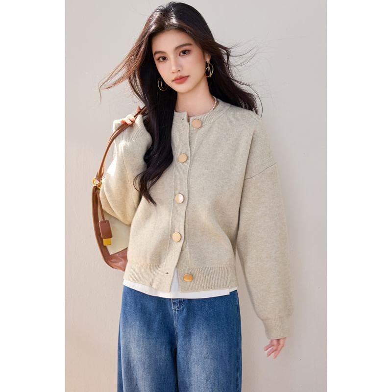 Round Neck Plain Cardigan Product Image