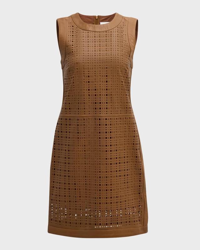 Lasercut Lightweight Nappa Leather Sleeveless Mini Dress Product Image