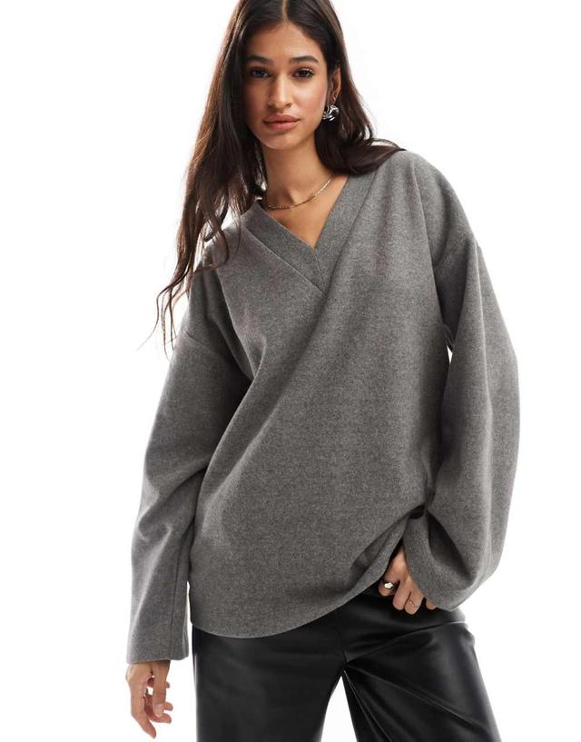 ASOS DESIGN supersoft oversized V neck sweater in charcoal Product Image