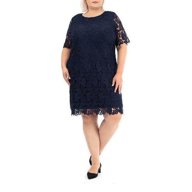 Plus Size Nina Leonard Lace Sheath Dress, Womens Blue Product Image