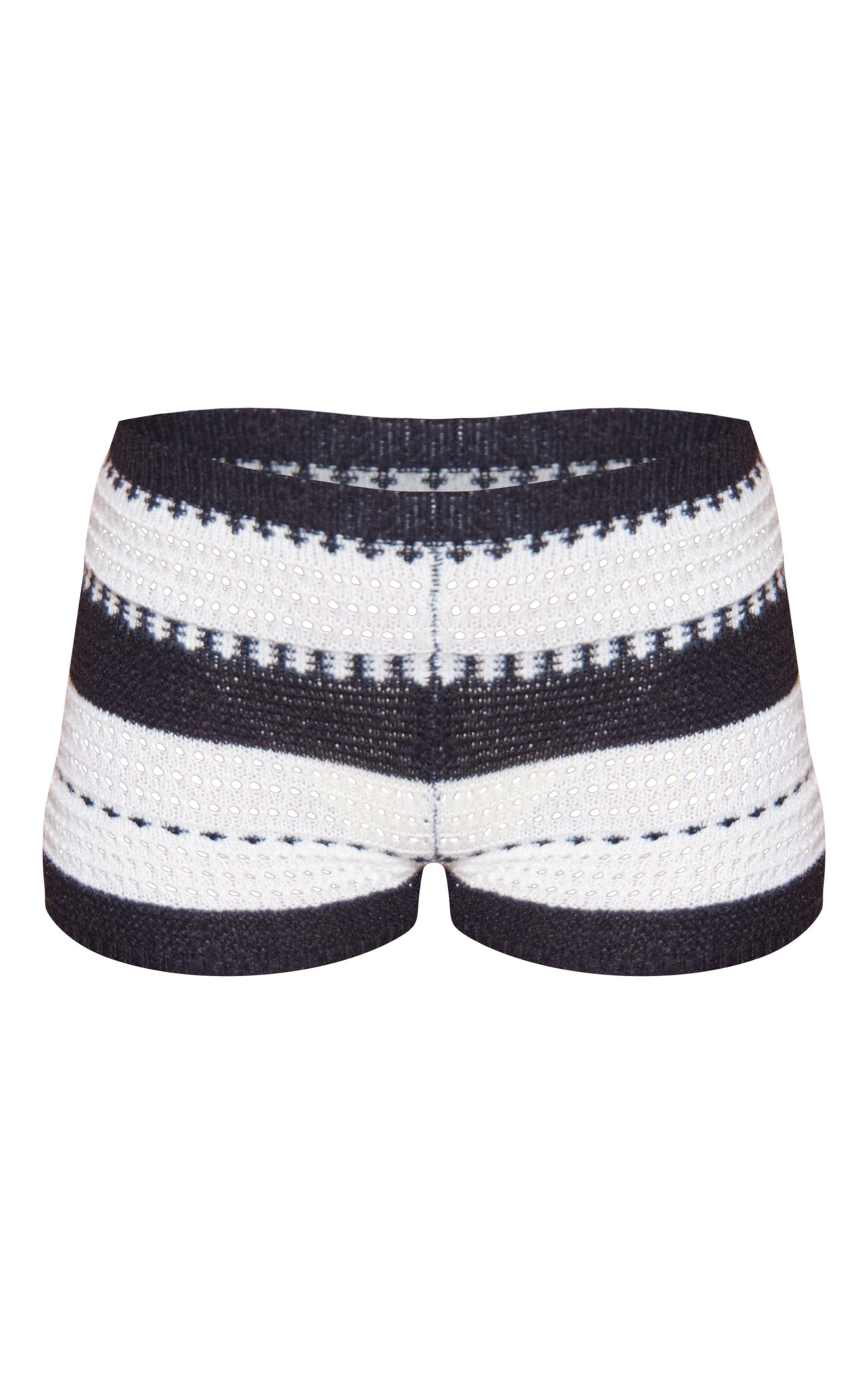 Monochrome Stripe Soft Knit Mini Shorts Product Image