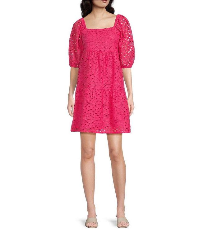 Calessa Embroidered Square Neck Elbow Sleeve Pullover Dress Product Image