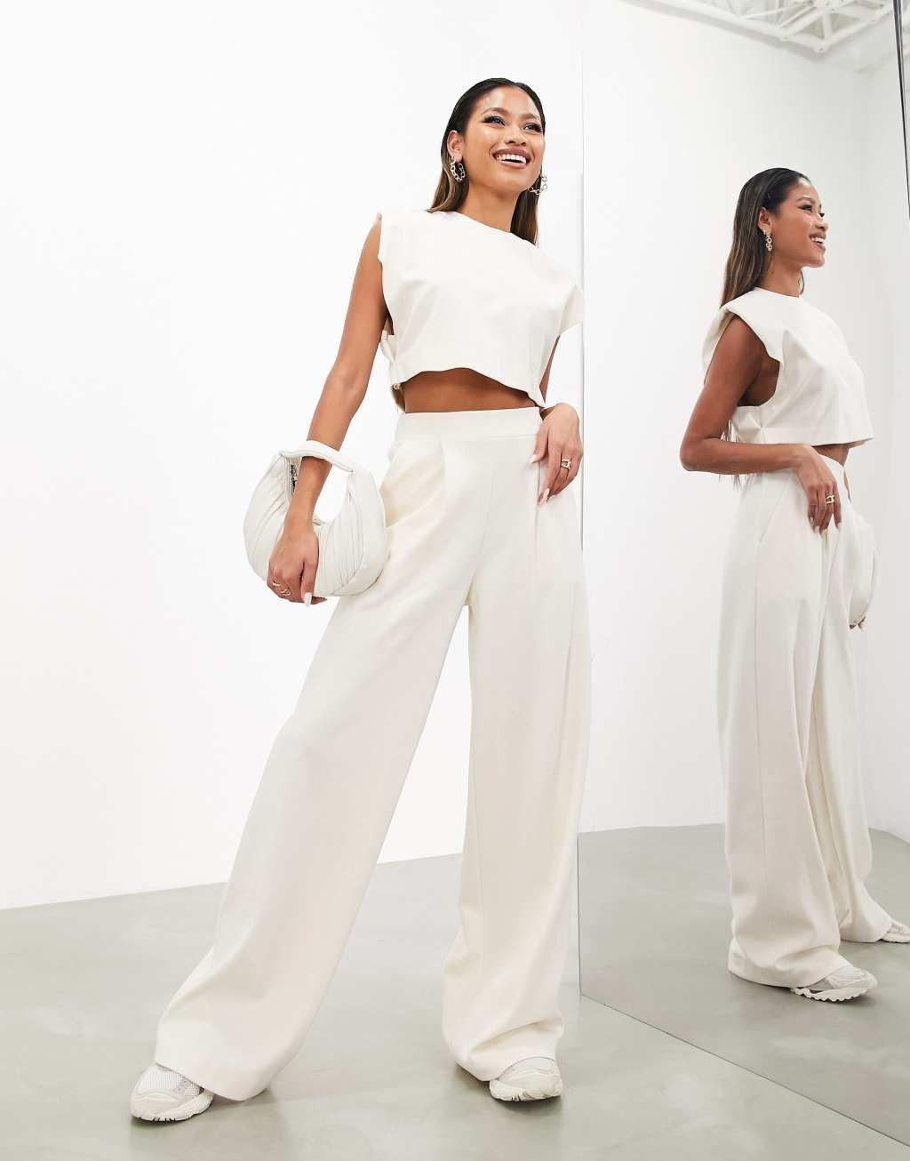 ASOS EDITION premium textured jersey pants in cream Product Image