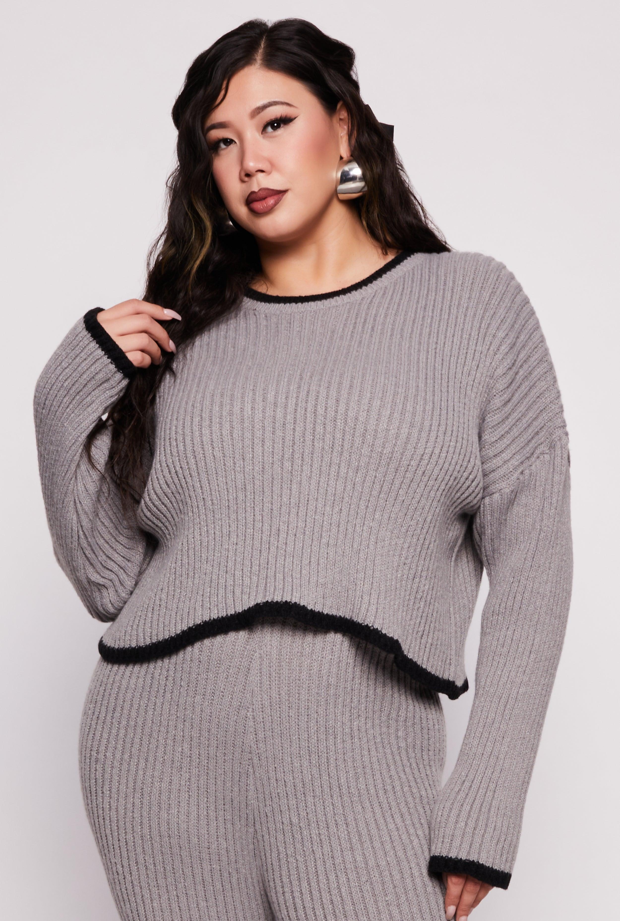 Womens Plus Size Contrast Trim Knit Sweater Product Image