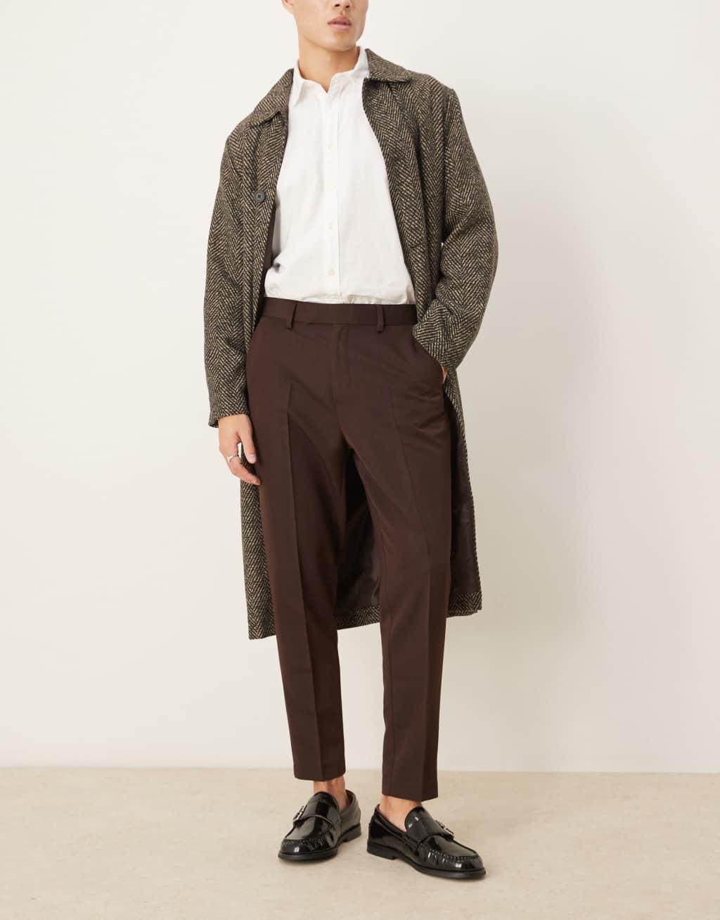 ASOS DESIGN smart tapered fit pants in dark brown Product Image