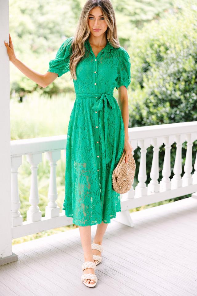 Right On Time Green Lace Midi Dress Female Product Image