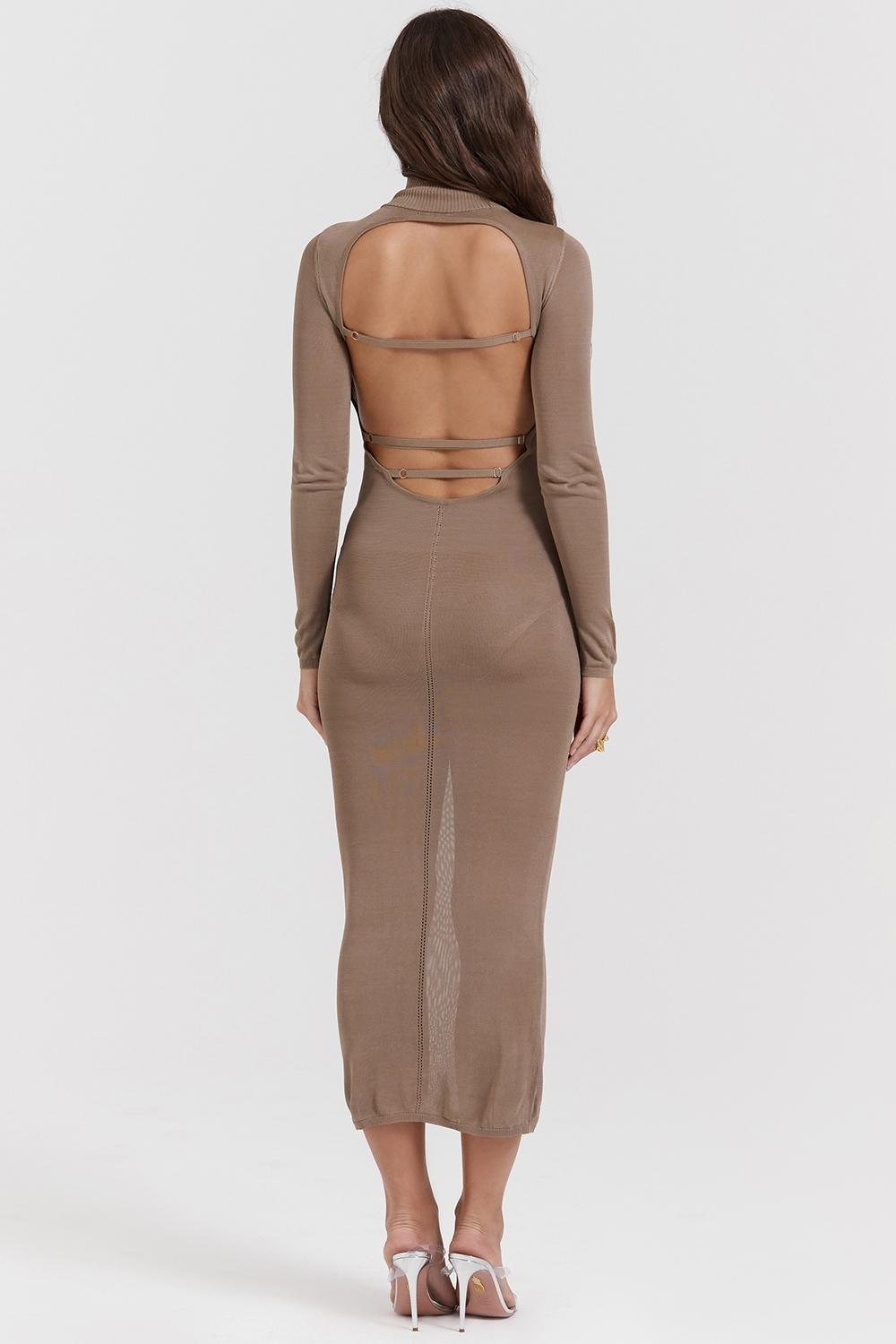 Roberta Tan Knit Midi Dress Product Image