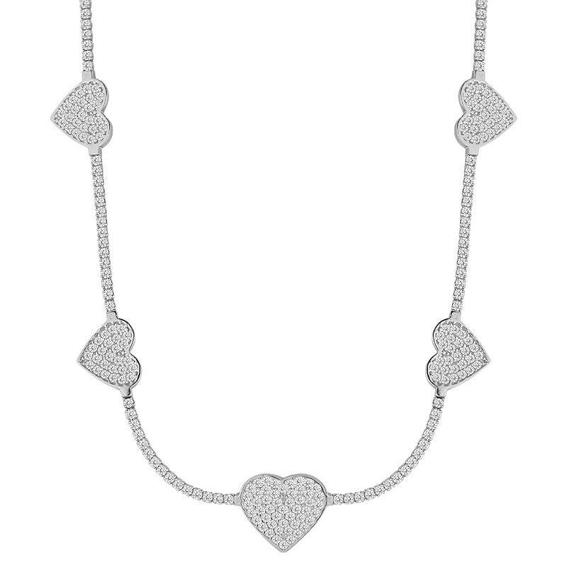 Sunkissed Sterling 14k Gold over Silver CZ Heart Tennis Choker Necklace, Womens Silver Tone Product Image