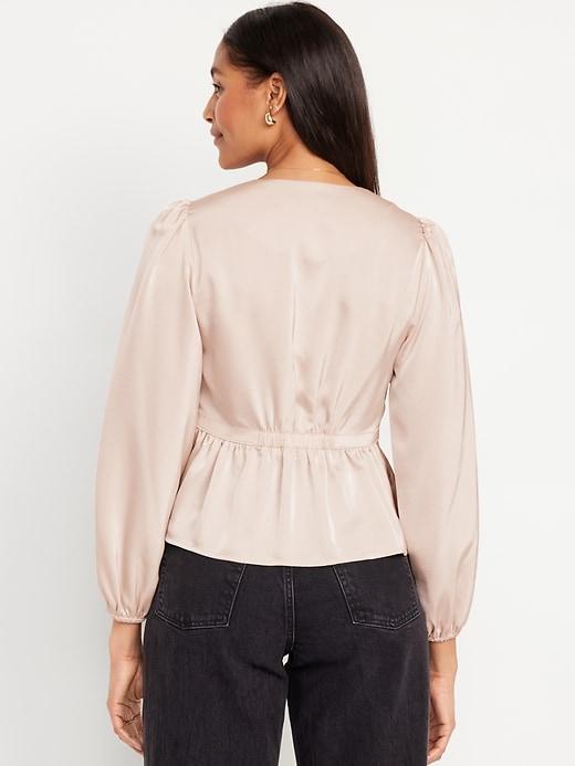 Waist-Defined Satin Peplum Top Product Image