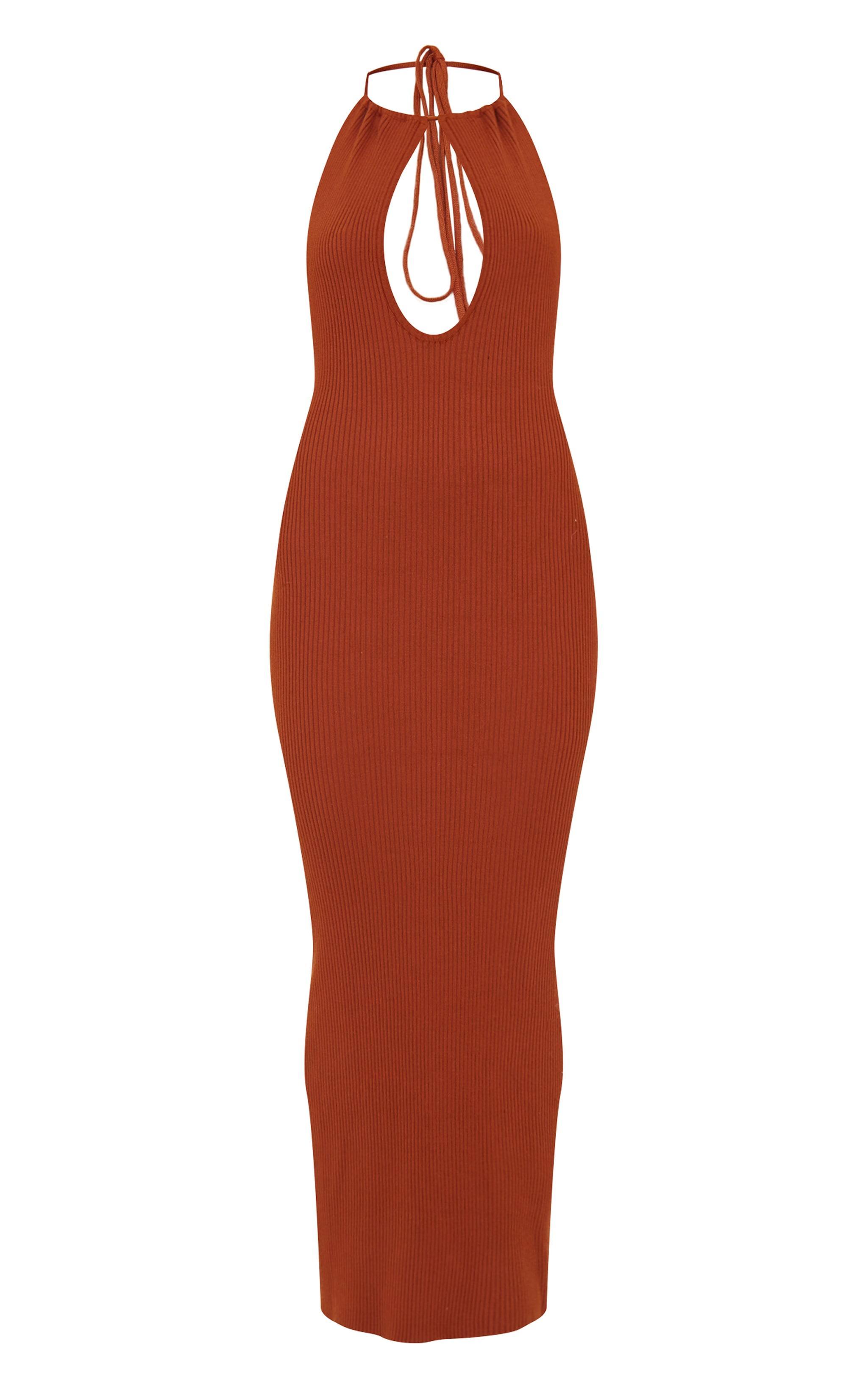 Rust Fine Knit Halterneck Maxi Dress Product Image