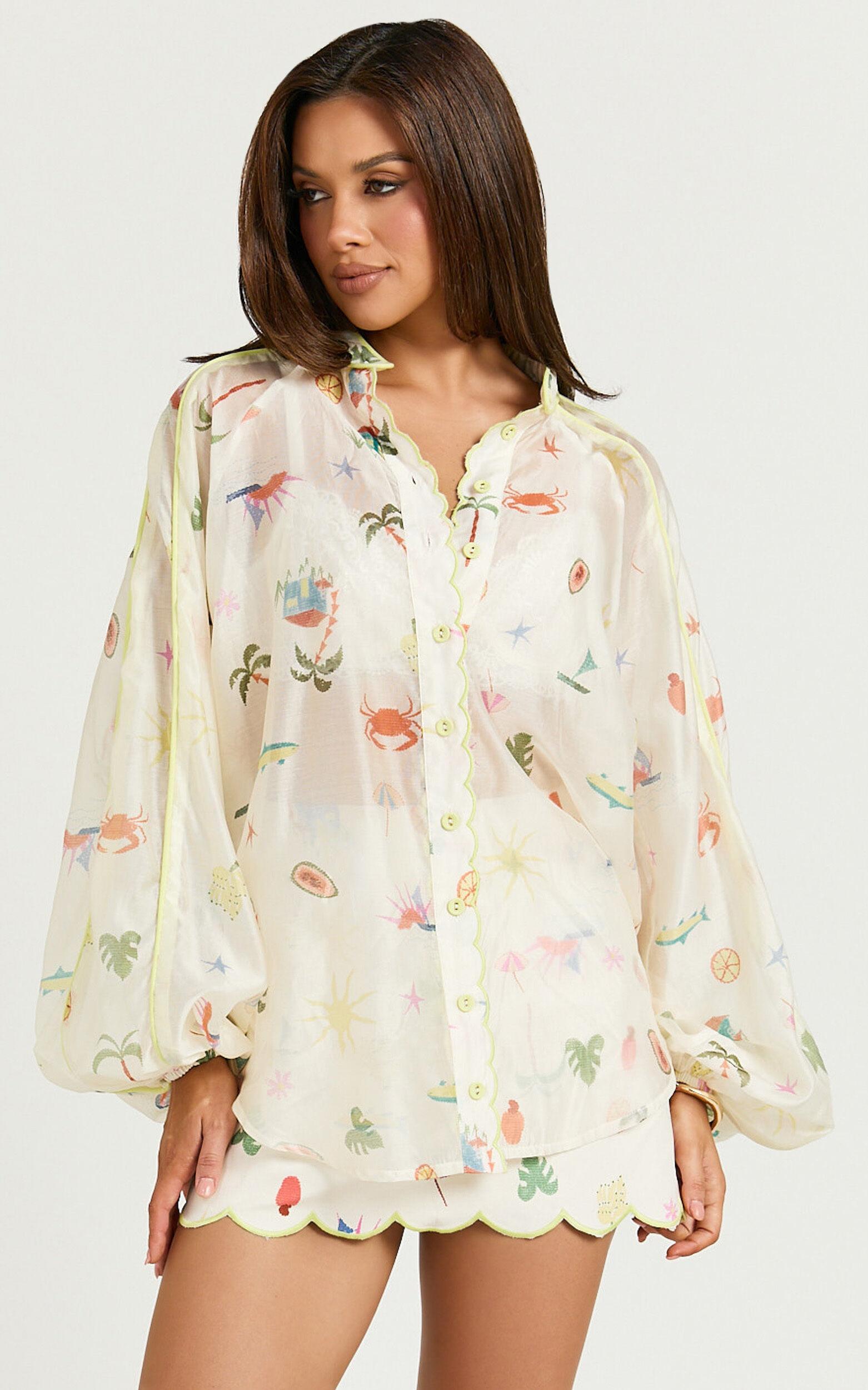 Amalie The Label - Malia Full Sleeve Button Front Blouse in Tropical Oasis Print Product Image