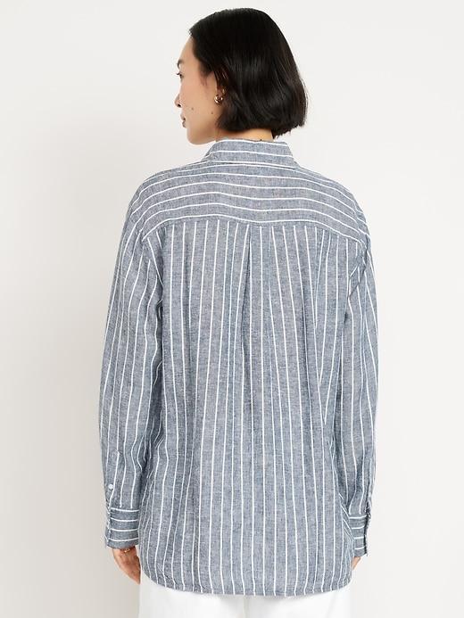 Button-Down Linen-Blend Striped Shirt Product Image