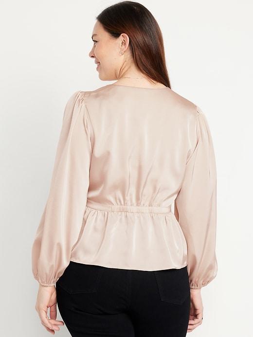 Waist-Defined Velvet Peplum Top Product Image