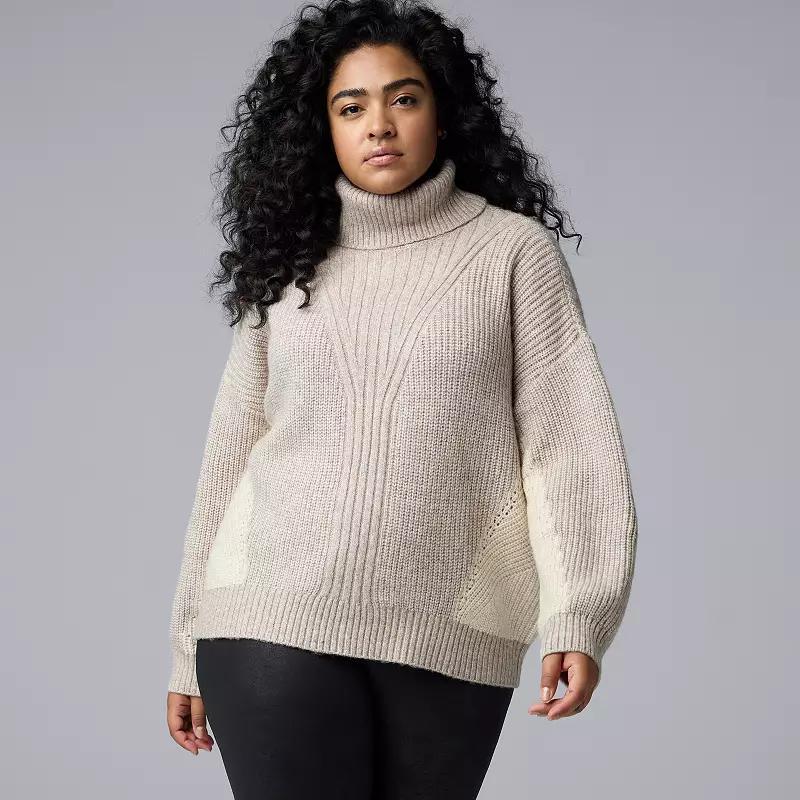 Plus Size Simply Vera Vera Wang Color Blocked Ribbed Sweater, Womens Quicksand Grey Product Image