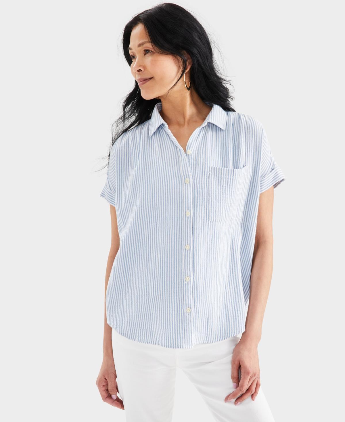 Style & Co Womens Cotton Gauze Short-Sleeve Button Up Shirt, Created for Macys product image