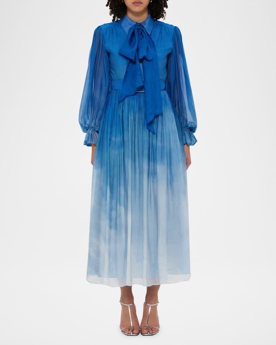 Cassie Pleated Cloud-Print Midi Shirtdress Product Image