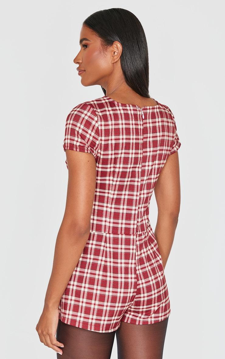 Burgundy Check Print Boat Neck Unitard Product Image