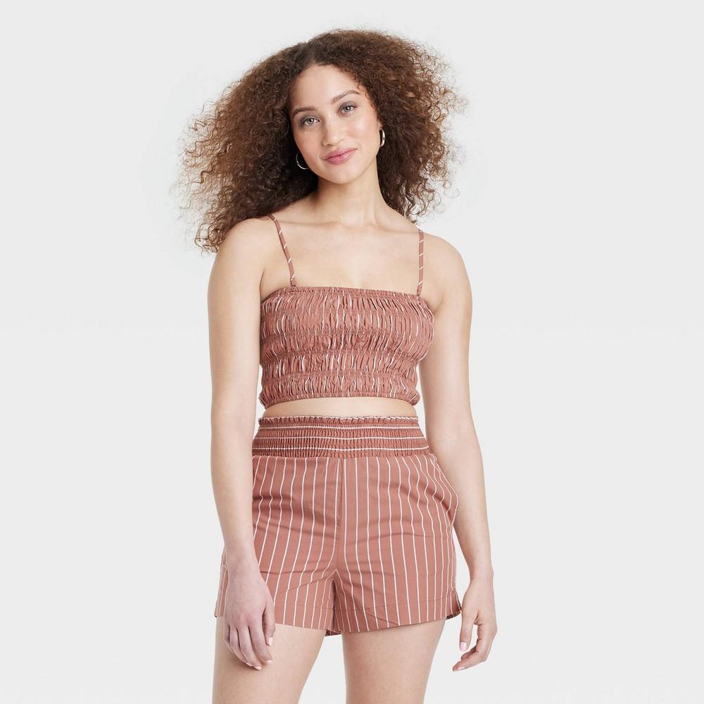 Womens Slim Fit Tiny Tank Top - A New Day Brown Striped XL Product Image