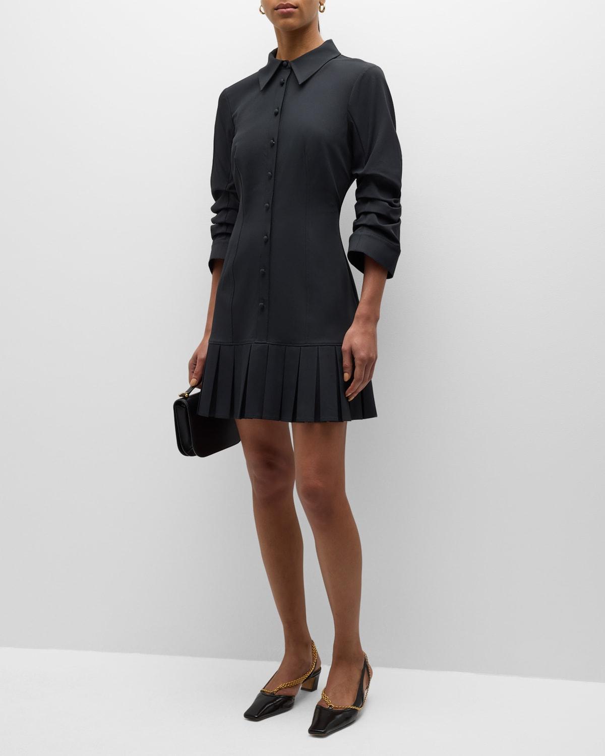 Lucilla Topstitched Pleated-Hem Mini Shirtdress Product Image