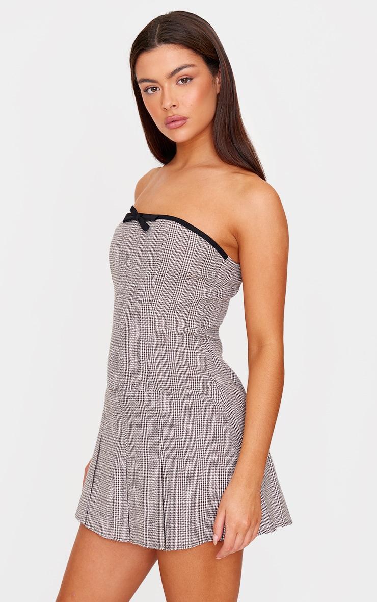 Brown Check Bandeau Bow Detail Shift Dress Product Image