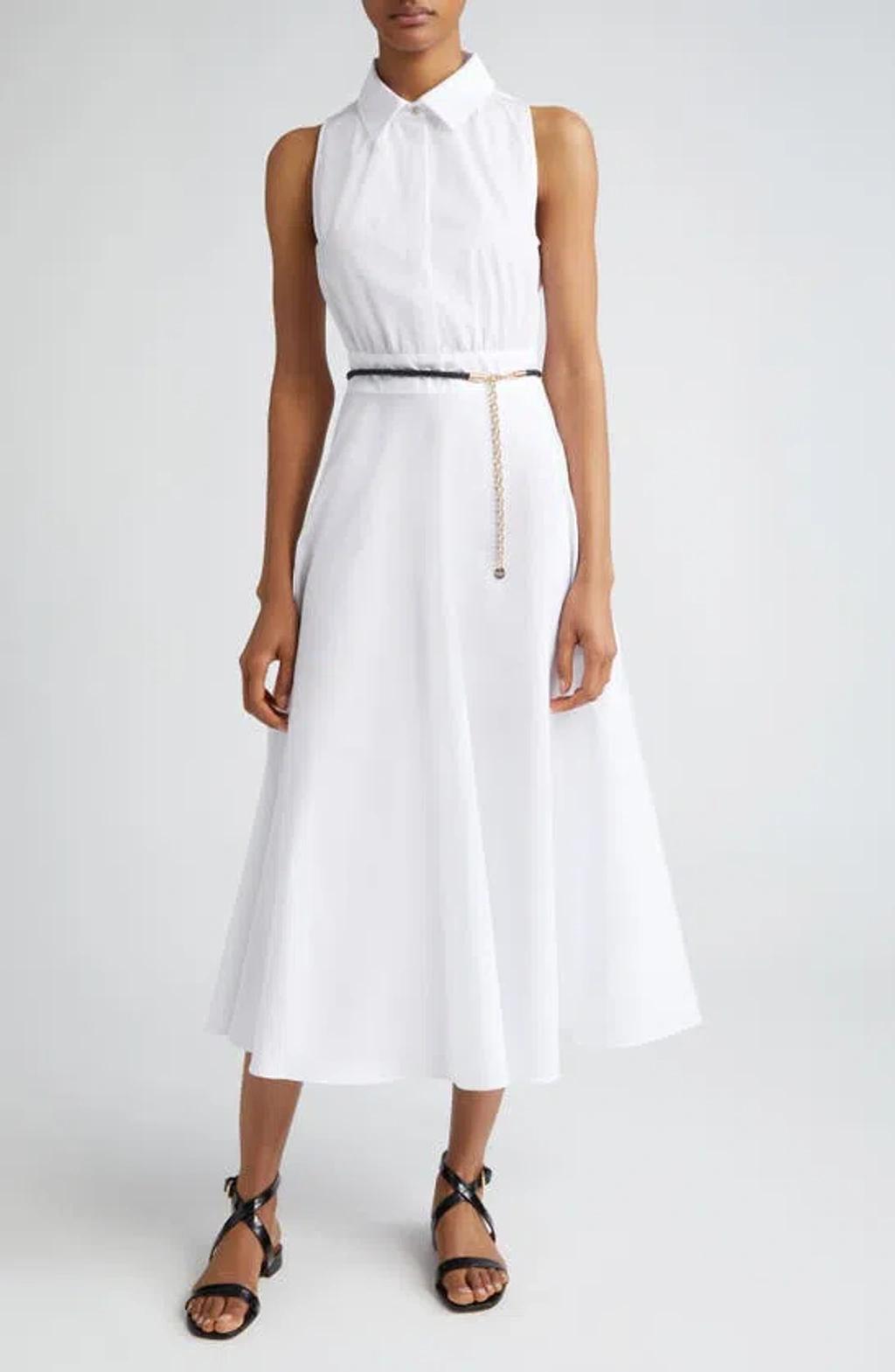 Adepto Sleeveless Cotton Poplin Shirtdress In Optical White Product Image