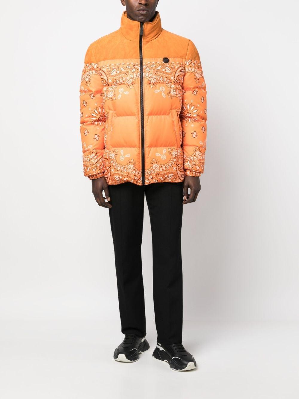 Bandana-print Padded Jacket In Orange Product Image