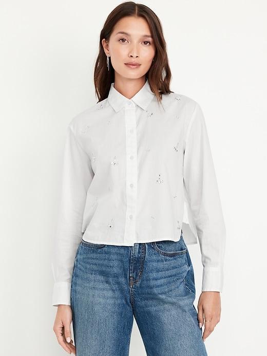 Embellished Cropped Button-Down Shirt Product Image