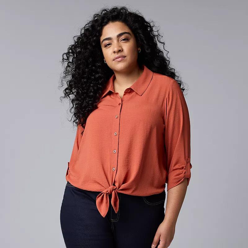 Plus Size Simply Vera Vera Wang Tie Front Shirt, Womens Product Image