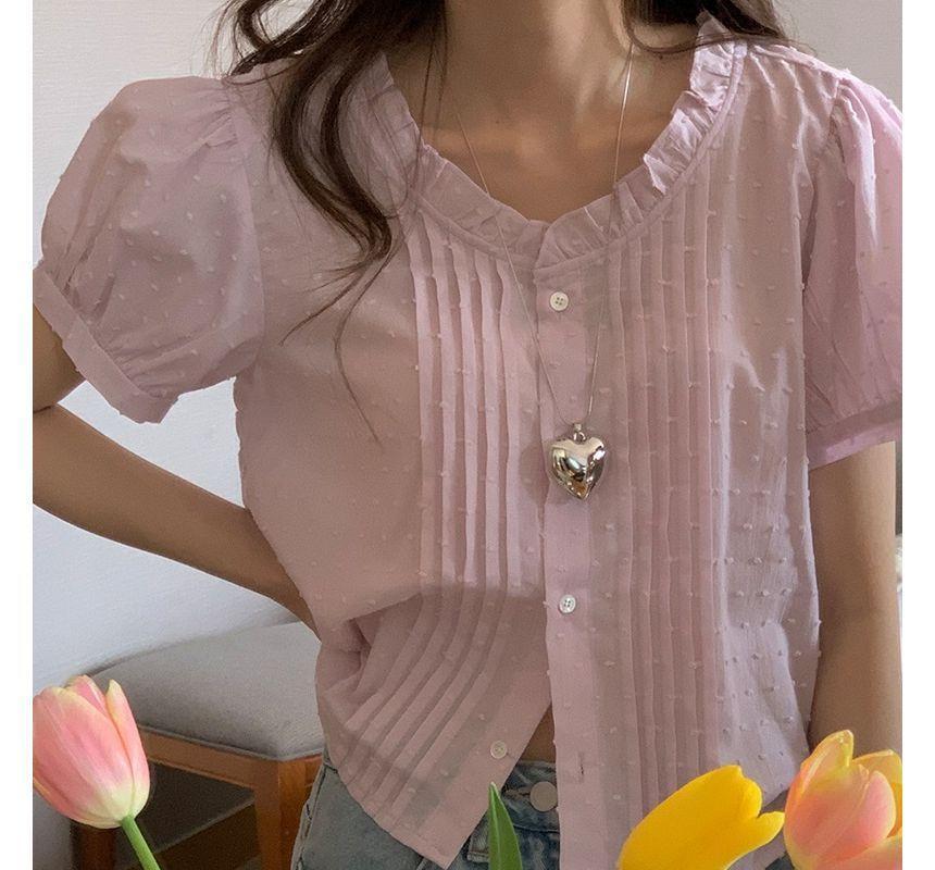 Short Sleeve Frilled Pleated Shirt Product Image