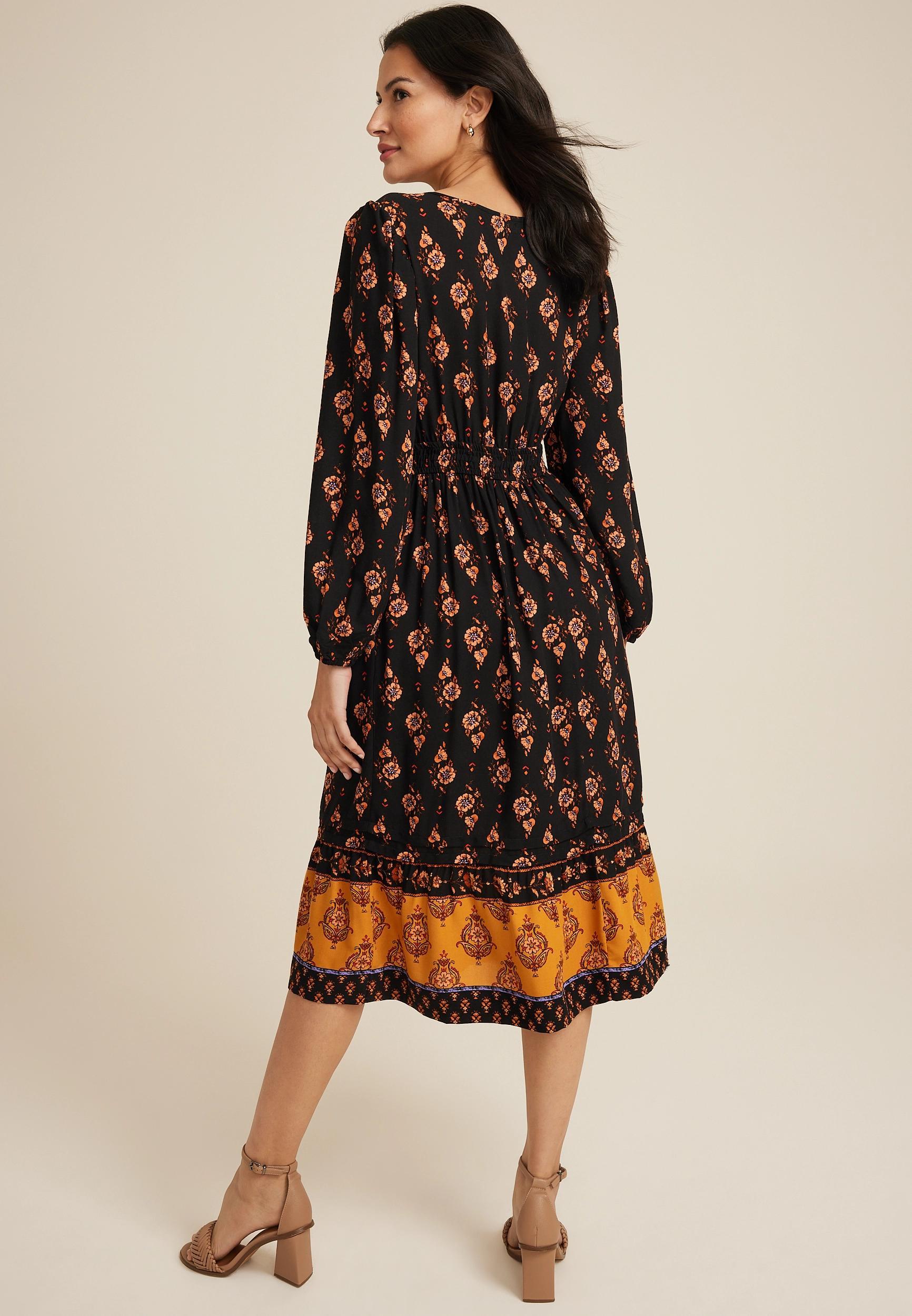 Floral Notch Neck Midi Dress Product Image