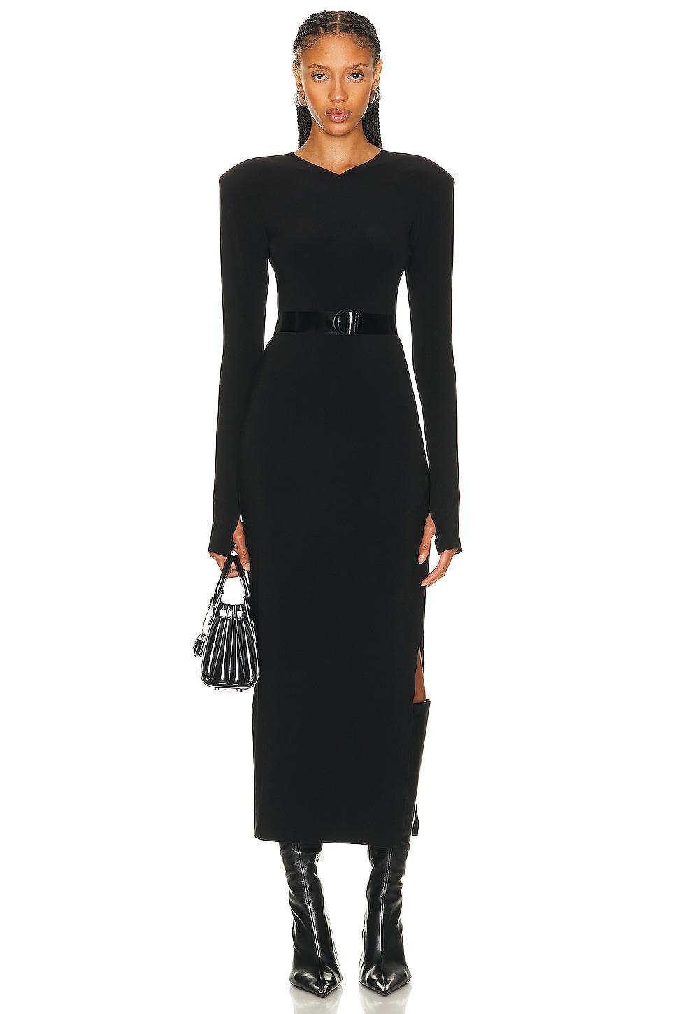 Norma Kamali Long Sleeve Shoulder Pad Side Slit Gown Size L, M, S, XL, XS. Product Image