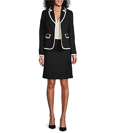 Nipon Boutique Tweed Notch Lapel Besom Pocket Zip Back A-Line Jacket Skirt Set Product Image