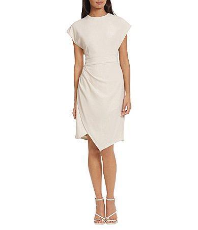 Donna Morgan Stretch Scuba Crepe Crew Neckline Short Sleeve Midi Dress Product Image