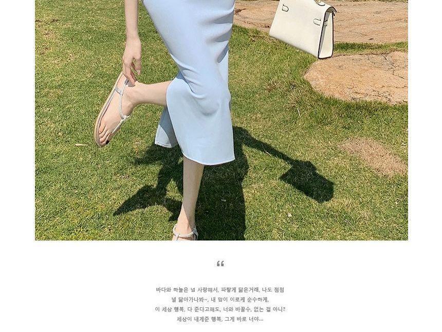 Spaghetti Strap Square Neck Plain Midi Dress Product Image